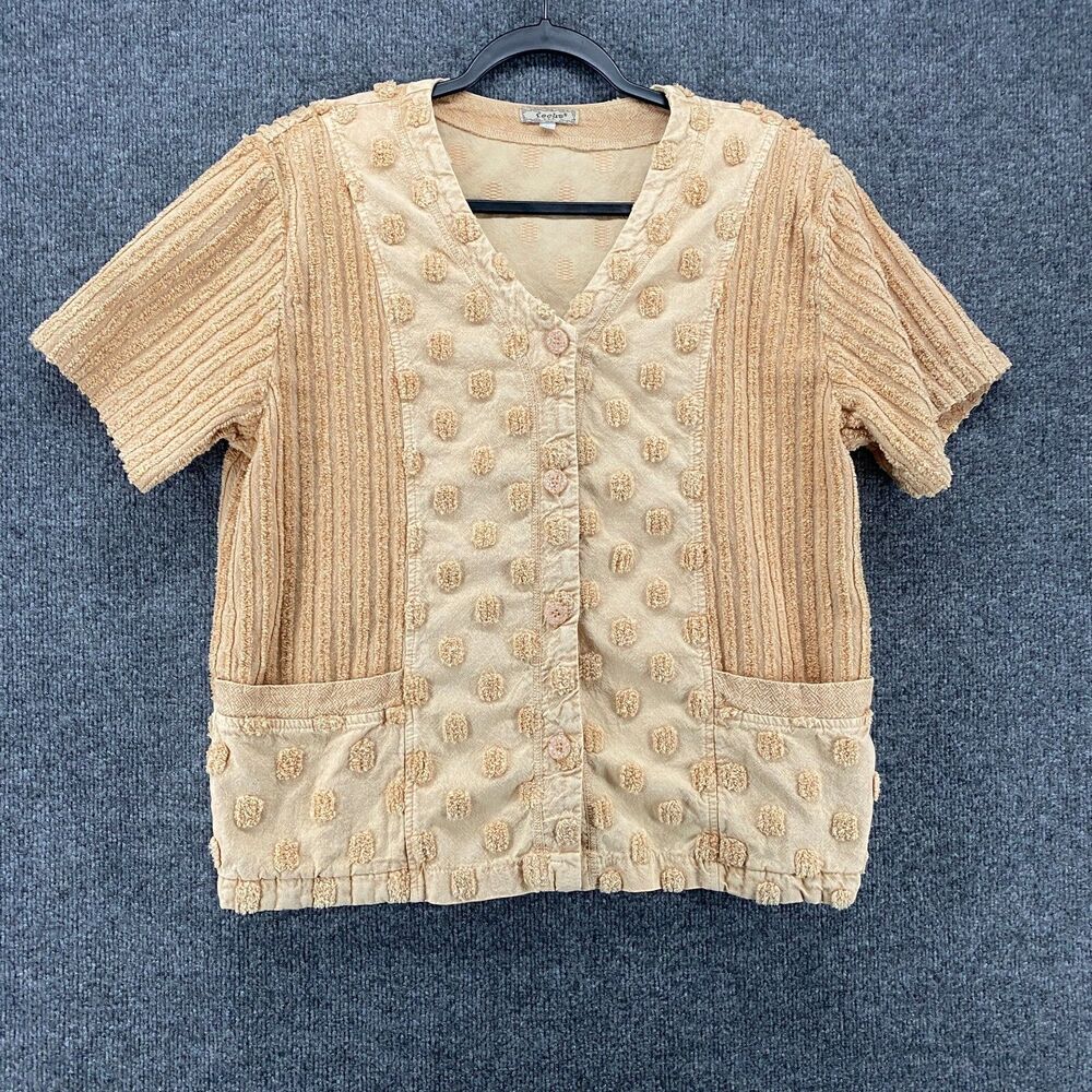 Focus Casual‎ Life Top Womens L Beige Button Up Cottagecore Barn Prairie
